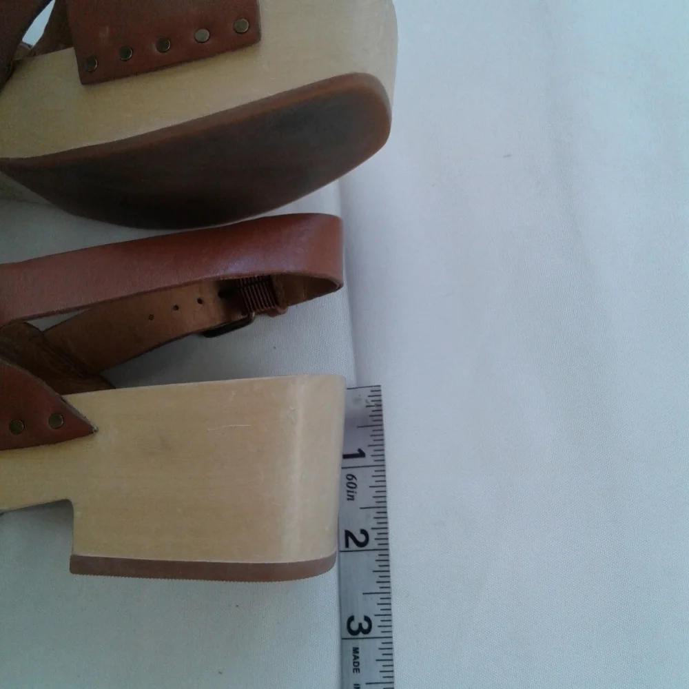 Madewell Brown Leather Wood Platform Slingback Sandals Size 6 MC706